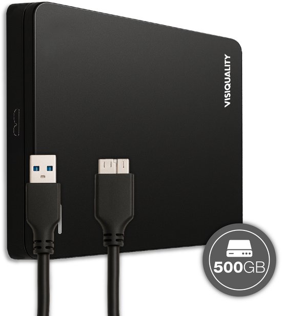 VisiQuality Externe Harde Schijf 500 GB - Draagbare Harde Schijf USB3.0 - Voor Windows & Mac - Compact - Met handleiding - Zwart