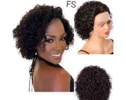 Frazimashop-Pruiken dames diep golf pruiken - echt haar-kort haar-T- Lace front Wig_100% Human Hair_ Braziliaan Deep Curly wig- 12 inch pruik- Wasbaar-