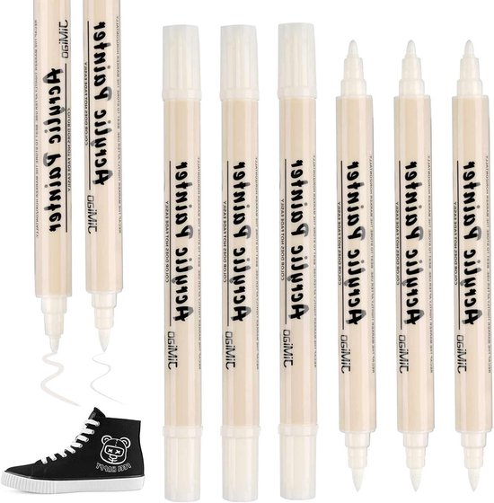 5 Stuks Witte Textielstiften - Wasmachinebestendig, Lichtecht, Met Zachte Punt (1-6 Mm) – Voor Stof, Papier, Hout & Keramiek