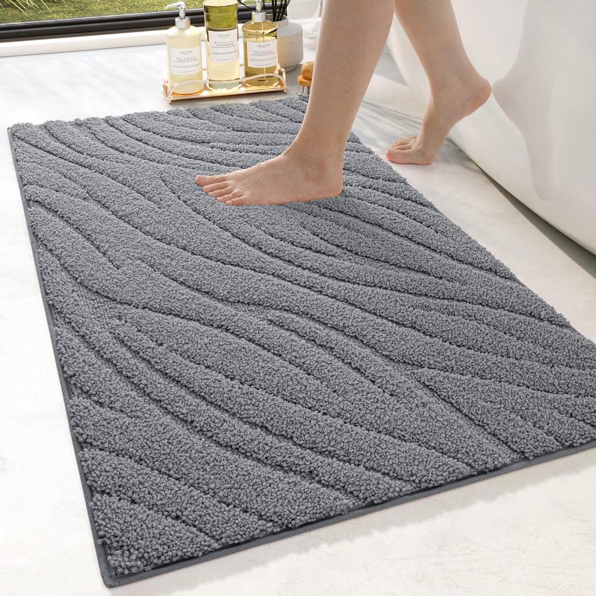 Ibenzoa® Zachte en Absorberende Badmat voor Veiligheid en Comfort in de Badkamer, 44 x 76 cm, Grijs