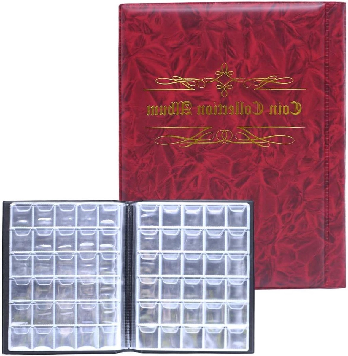 Allecto Plus - Muntalbum voor het opbergen van 480 munten - Muntopslag voor diverse munten (Rood)