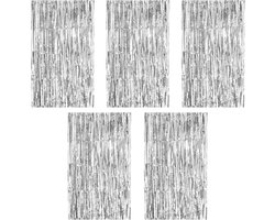 Allecto Plus - 5-delige set zilverkleurige klatergoud gordijnen voor feestelijk decor - perfect voor verjaardagsfeestjes, bruiloften en vakanties. Laat je feestlocatie stralen met deze glinsterende folie gordijnen.