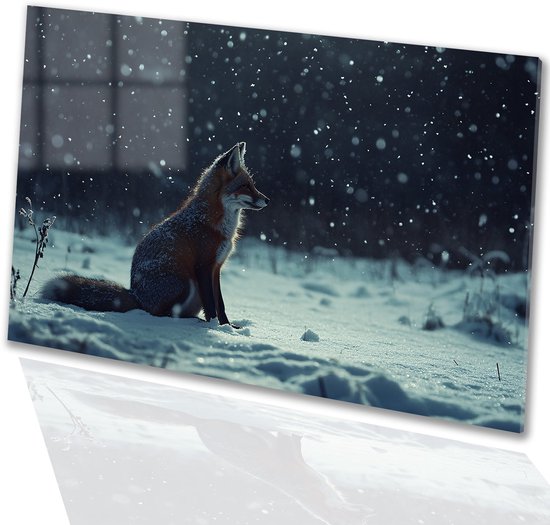 Vos in winterlandschap - Vos glazen schilderij - Muurkunst dieren - Hyperrealisme - Acrylglas schilderij - Decoratie muur - acrylglas 90x60 cm