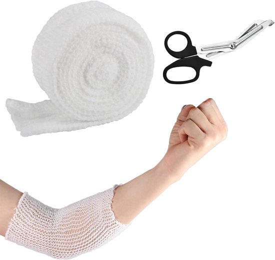 Foto: Elastische netbandage fixeren verbanden met medische schaar 25 cm x 2 m wondverband voor ledematen pols ellebogen comfortabel en effectief