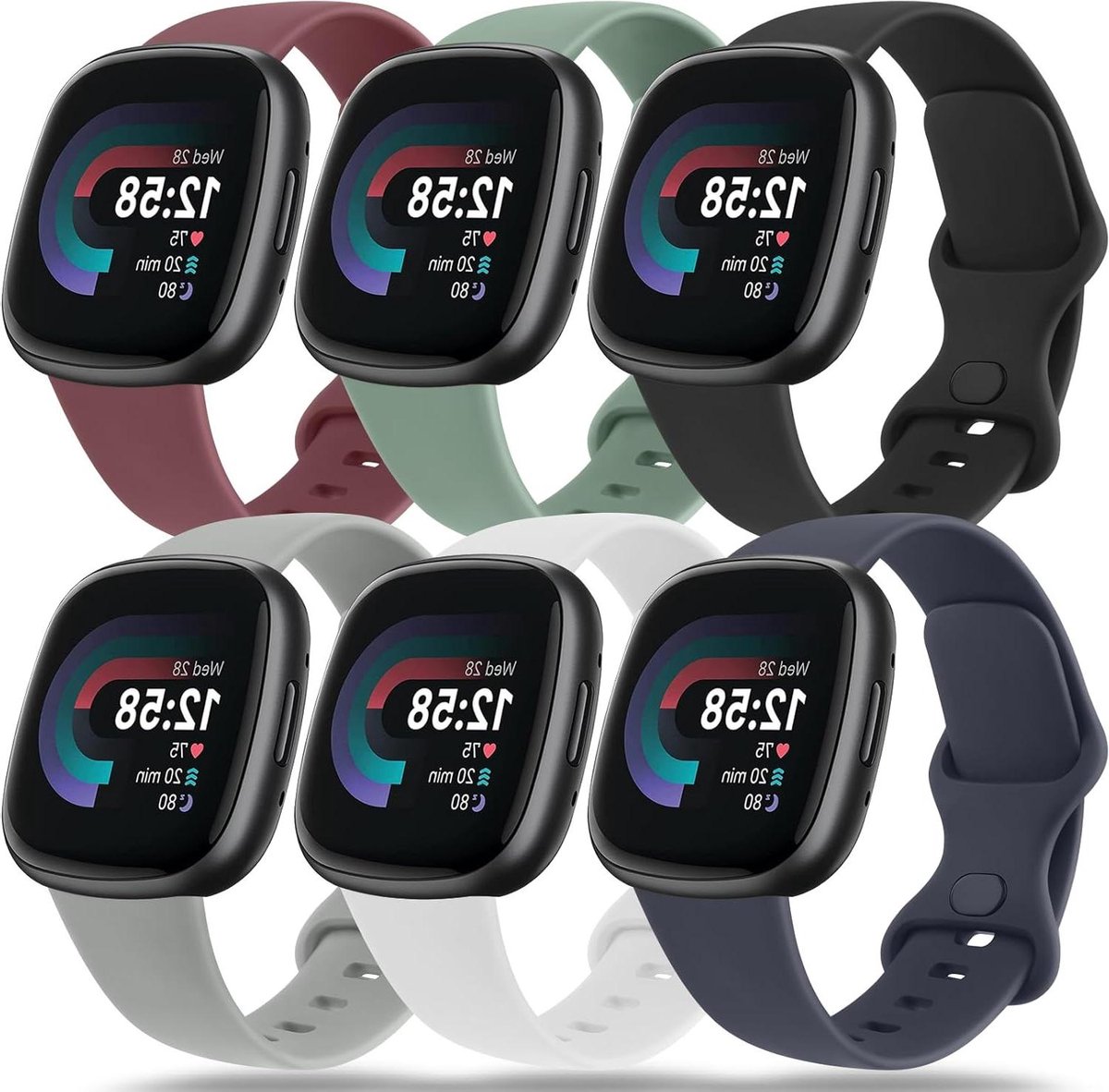 Allecto Plus - Zachte Siliconen Sportreservebanden voor Fitbit Versa 3/4 Sense - Dames en Heren - Pack S