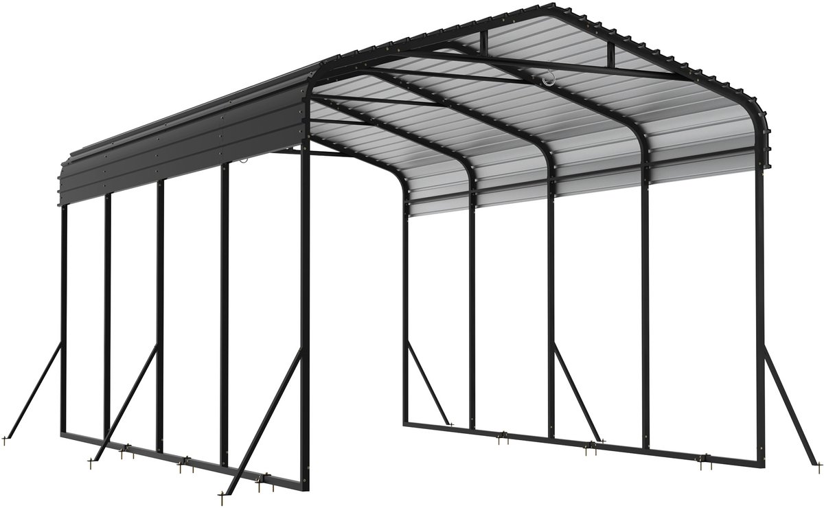 Aufun metalen carport voor buiten – 600x370x260 cm – autoluifel – geschikt voor auto's en motoren – metalen dak