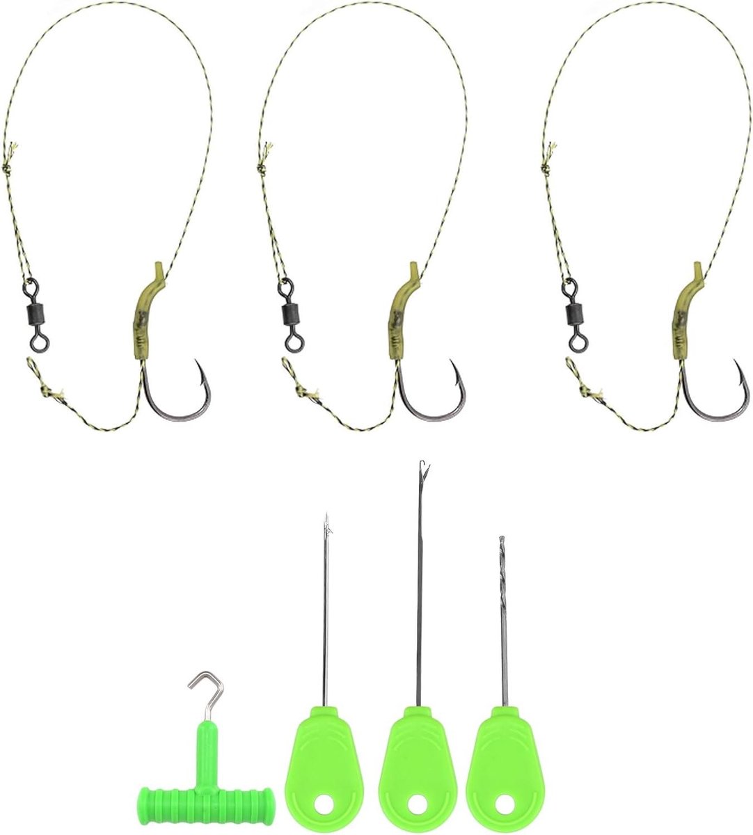 Inovra Plus - Karpervissen haarrigs - 3 stuks - Boilie-stoppers en naald - Karperhaken - Gevlochten - Accessoires