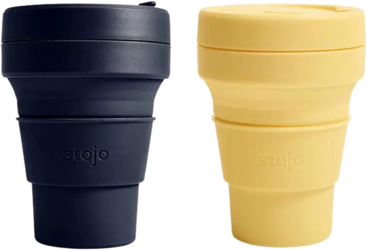 STOJO Pocket Cup 2-pack Denim & Mimosa / Blauw & Geel 2x 355ml Beker to Go