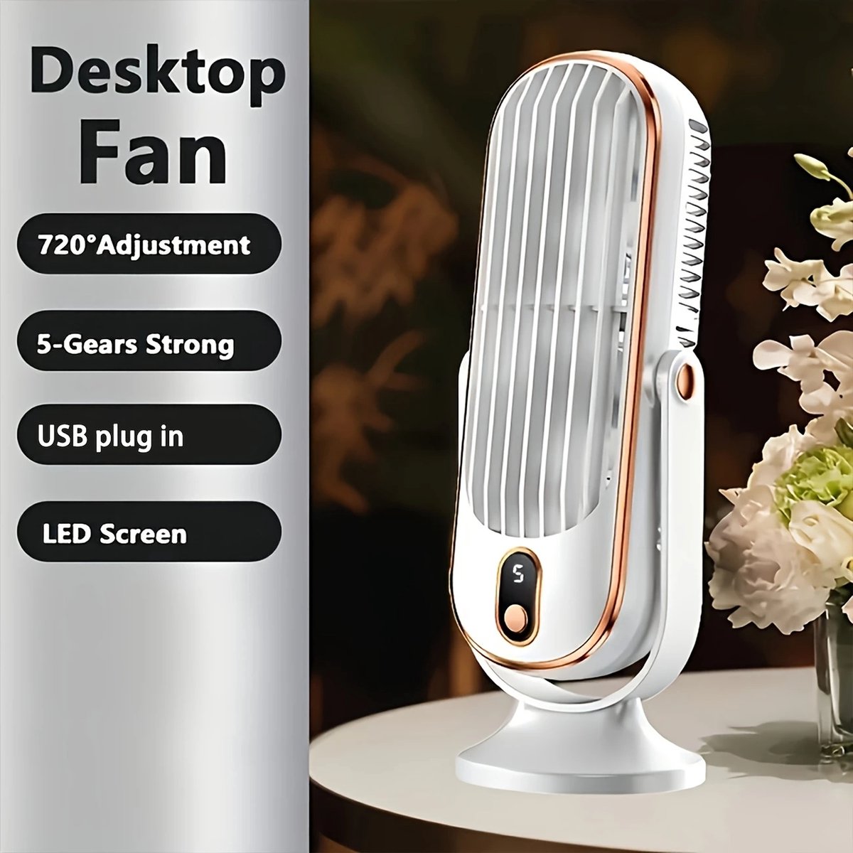Krachtige Ventilator - Oplaadbare + 180graden Kantelbare Ventilator - 5Modi/Standen - Draagbare Hand + Tafel Ventilator - Voor de Ultieme Verkoeling + de Perfecte Reiseditie - Kleur: Wit thumbnail 2