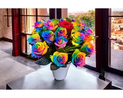 Boeket 10 regenboog rozen