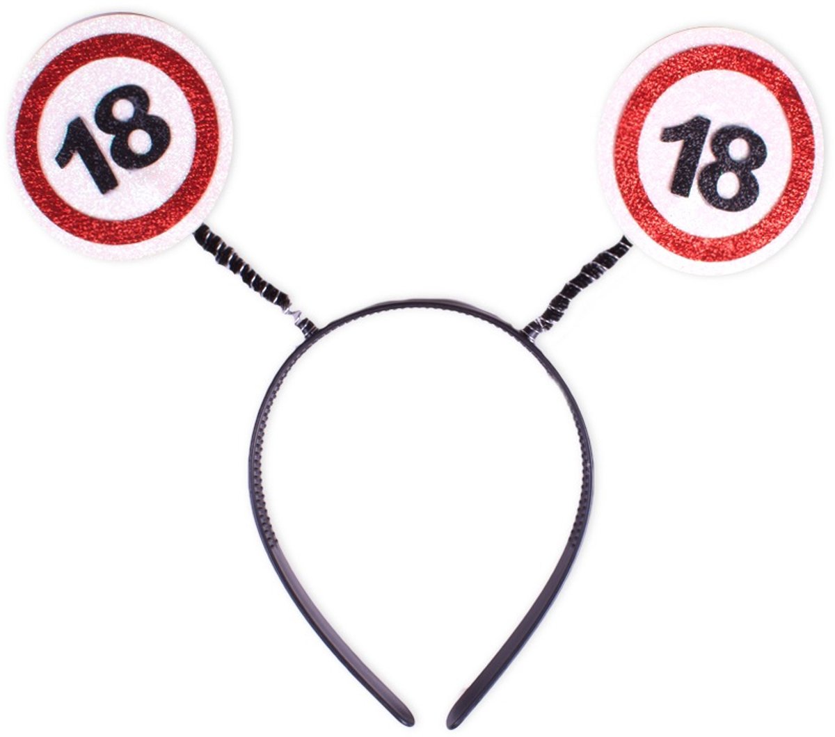 Verjaardag diadeem | zwart met 2 x rood witte verkeersborden | leeftijd 18 jaar