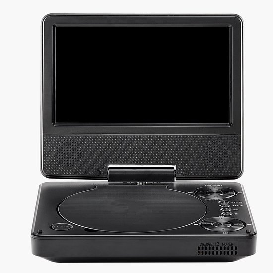 Lecteur DVD portable avec écran HD rotatif (17,8 cm), batterie intégrée pour 4 heures d'utilisation, 2 haut-parleurs, compatible TV/USB/carte SD/CD/DVD, chargeur de voiture inclus, noir