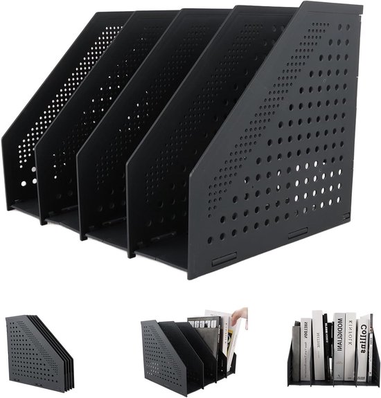 VAIIGO A4 Brochure Stand Made of Iron – Foldable Flyer and Magazine Stand, Brochure Display Stand with 4 Compartments and Carry Bag, Floor Stand for Trade Show, Office and Exhibition (Black