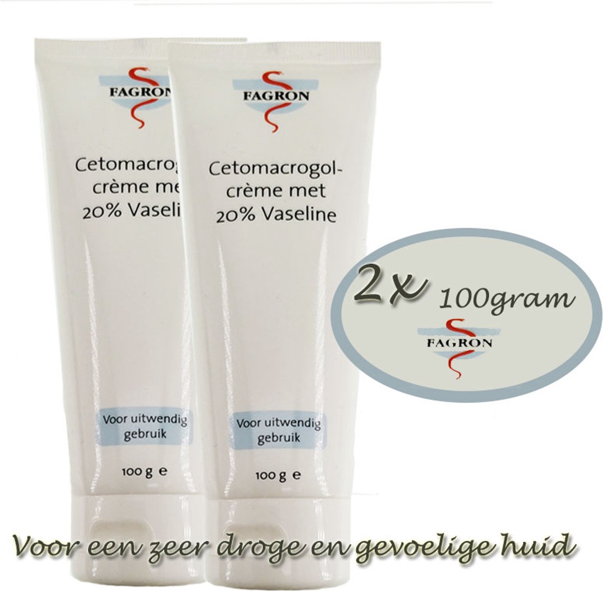 Fagron Cetomacrogolcrème Met 20% Vaseline - 2x100 ml voordeelverpakking