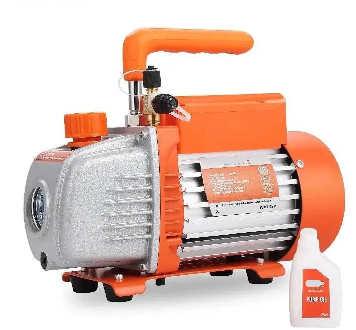 Vacuümpomp - Koelmiddel Vacuümpomp - Koelgereedschap - HVAC-koeling - 2-traps - met Meter - Droogpomp - 5CFM - 375W - Oranje