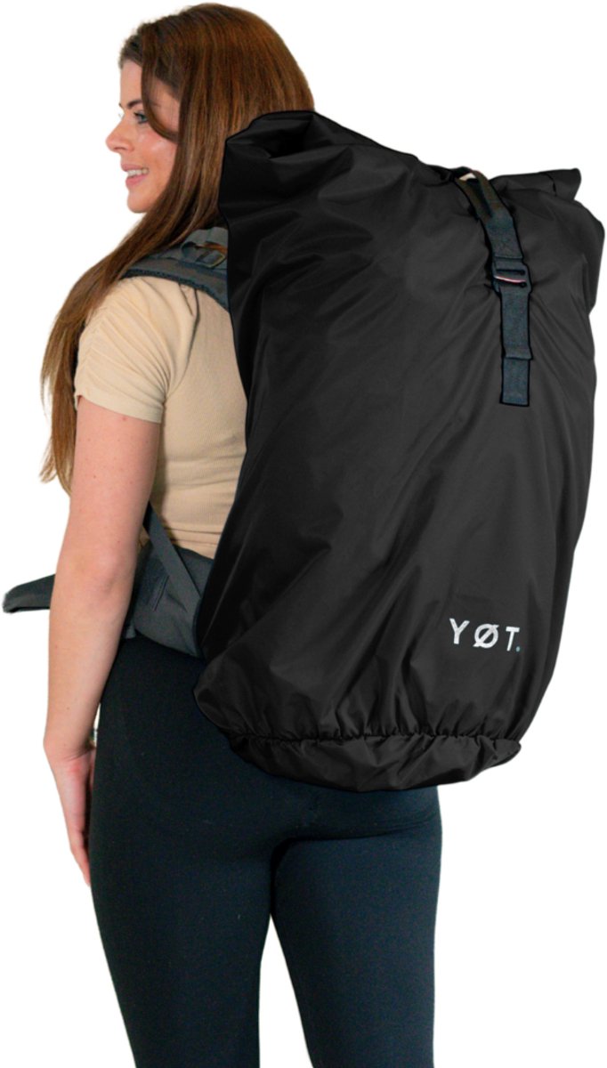 YØT® Flightbag regenhoes voor backpack 40–80L – Waterafstotende nylon rugzakhoes – Rolltop sluiting – Zwart