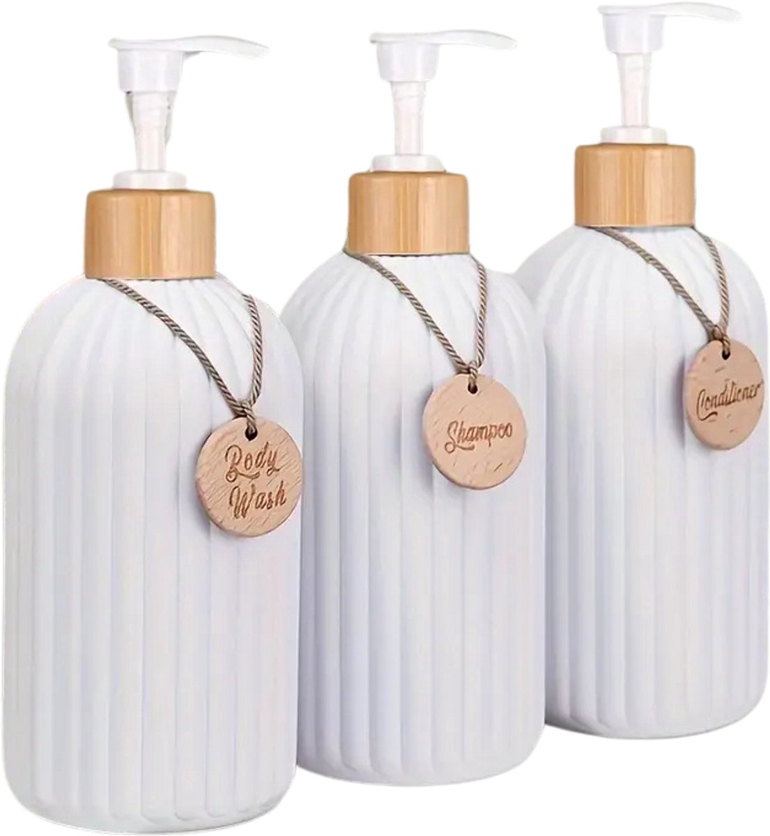3-delige Set Zeepdispensers - 500ml per stuk - Wit - Navulbare Shampoo & Douchegel Flessen - Foam Zeepbakje - Stijlvolle Badkamer Accessoires - Herbruikbare Zeeppomp - Dispenser Set voor Shampoo, Zeep & Conditioner - Zeep Flessen