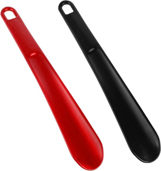 Allecto Plus - Schoenlepel set van 2 stuks 24.6 cm Kunststof Schoenlepel met gaten voor ophangen Korte Schoenlepel voor Mannen Vrouwen Kinderen Senioren Rood/Zwart