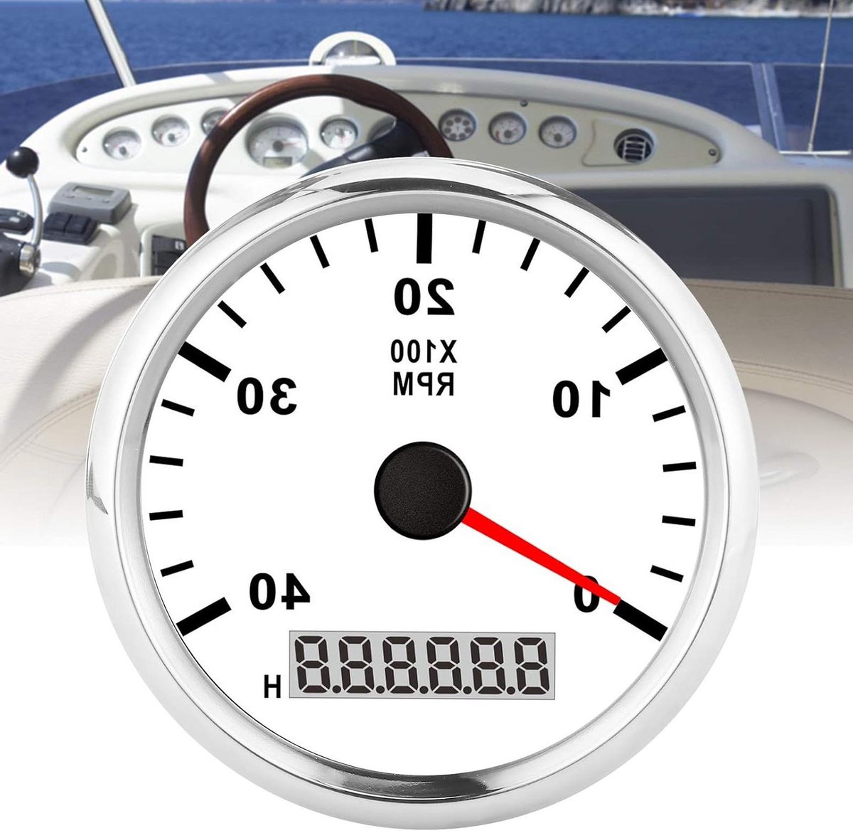 Allecto Plus - Universele Boot Tachometer 85 mm IP67 Waterdicht - Geschikt voor Auto - Zilveren Frame op Wit - Tachymeter 4000 TPM - Stofdicht - Breed Bedrijfsspanningsbereik - Tachometer voor Boot met Grote Nauwkeurigheid