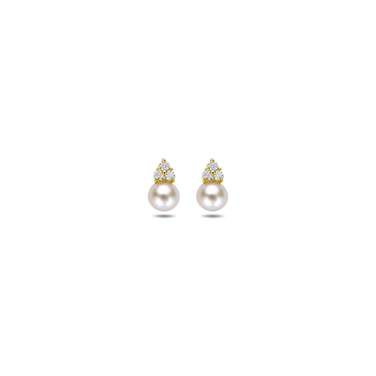 14K geelgouden oorknoppen parel zirkonia 7 mm - 4034648