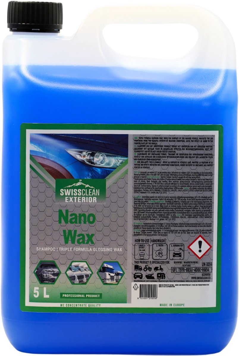 Swiss Clean | Nano Wax | Autowax tegen nieuw vuil | Auto Reinigen | Auto wassen | Exterieur reiniger auto | Car cleaner | Cleaner | Concentraat | 5 L
