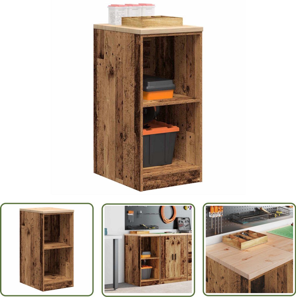 vidaXL Garagekast 60x51x85 cm massief grenenhout betongrijs, kast, gereedschapskast, onderkast, garagekast, opbergkast, garage werkbank