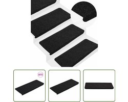 vidaXL Anti Slip - Trapmatten - Trapmatten zelfklevend 15 st 65x24,5x3,5 cm zwart - Loopmatten - Trappen Bekleden - Binnenhuisdecoratie
