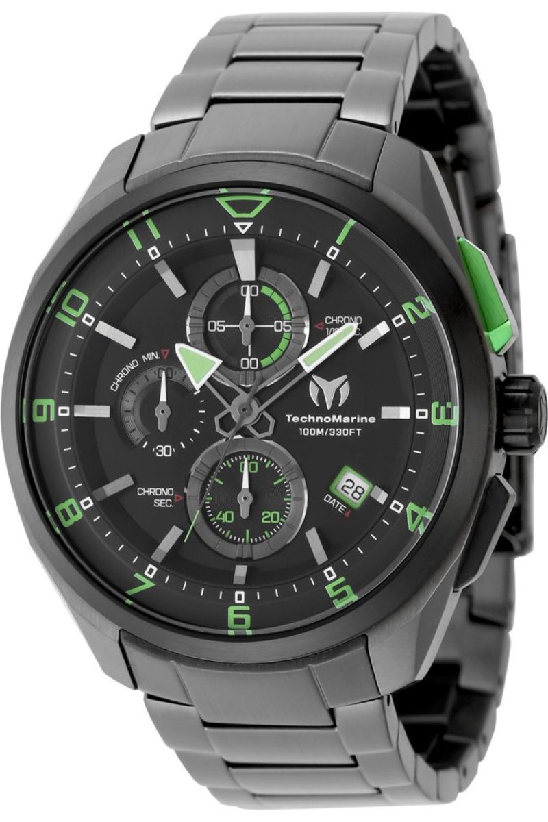 TechnoMarine OCEAN - QUANTUM TM-318121 Heren Horloge - Waterdicht - Analoog - Quartz Uurwerk - Roestvrij Staal met zwarte Wijzerplaat - 44mm