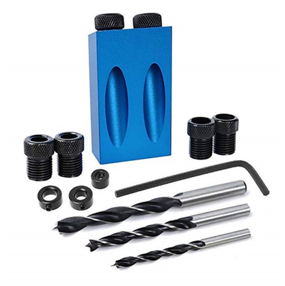 EXCITAT Gatenmalset - Hoekgereedschap voor verbinding - Positioneerder voor houtbewerking - 15° hoekgatbevestiging voor houtbewerking - 6/8/10 mm deuvelboor - Klemset voor zakgaten in houtbewerking - Set van 14 stuks