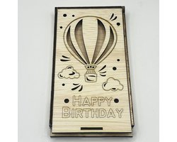 Handgemaakte Houten Cadeaudoos voor Geld of Giftcard – Luxe Geschenkverpakking met Gravure "Happy Birthday"