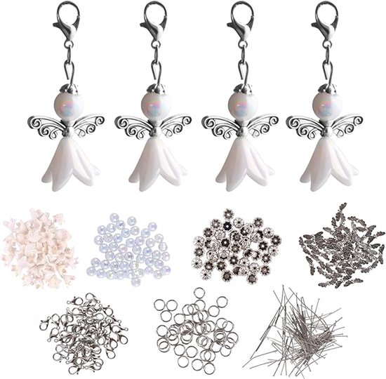 50 ensembles de kit de bricolage d'ange gardien, kit de bricolage d'ange gardien d'ange d'artisanat de Noël, pendentif d'ange de perle, porte-clés d'ange, pour l'artisanat de bricolage, les mariages et les baptêmes, Geen type de métal