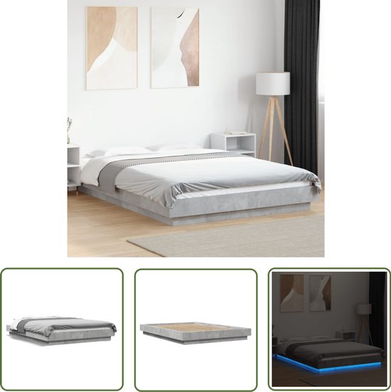 vidaXL Bedframe met hoofdeinde en LED-verlichting zwart 200x200 cm, bed, bedbodem, logeerbed, 2-persoons bed, slaapkamermeubel