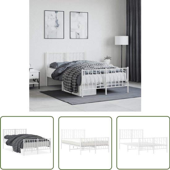 vidaXL Bedframe met hoofd- en voeteneinde metaal wit 150x200 cm