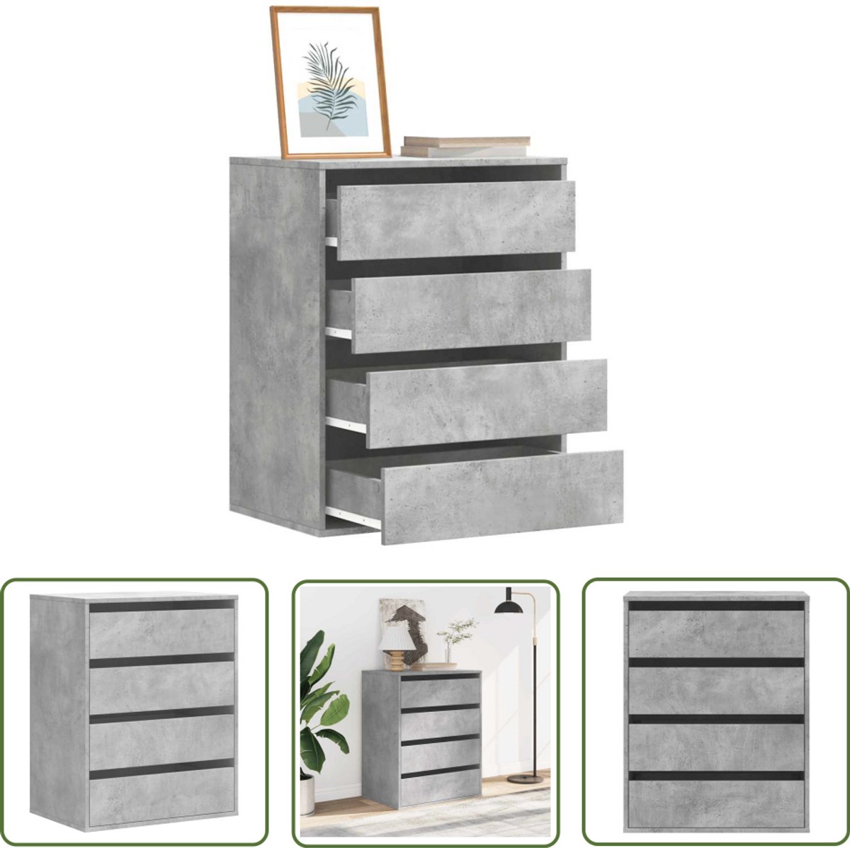 vidaXL Houten Ladekast - Ladekast - Ladekast 60x41x76 cm bewerkt hout betongrijs - Grijze Ladekast - Opbergkast - Tv Meubel