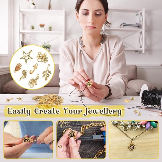 FINEASY 200 stuks bedelhangers voor armbanden, gemengde hangers voor doe-het-zelf sieraden, halskettingen, oorbellen en vintage knutselprojecten (zilver en goud