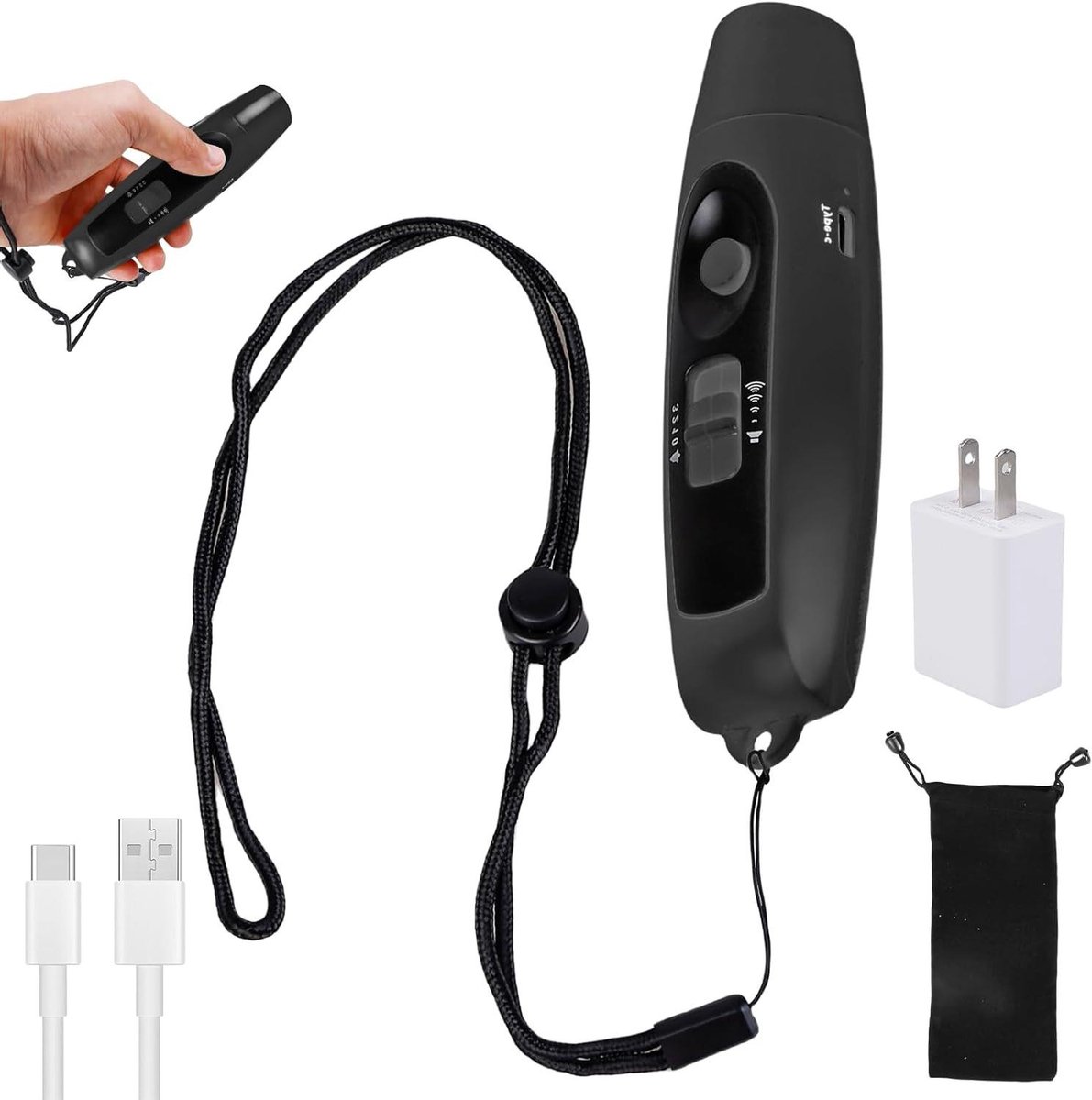 Allecto Premium - Elektronisch fluitje voor sport en outdoor met 3 tonen en led-lichtmodi (zwart)