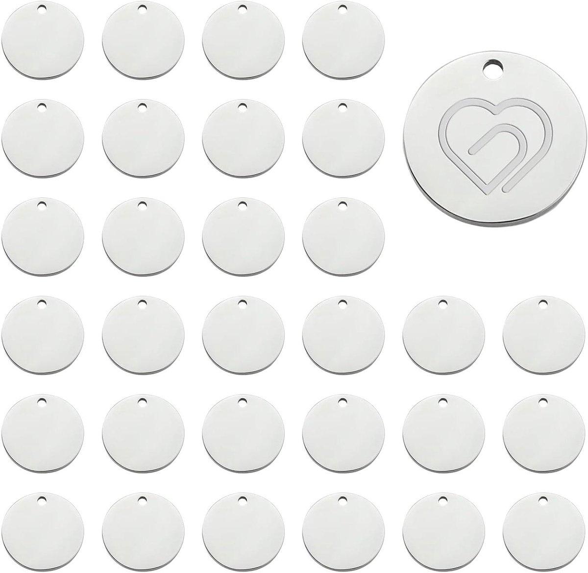 Allecto Premium - Blanke Tags om te Stempelen - Set van 30 Stuks - 23 mm - Hangers voor Sleutelhanger, Oorbel, Ketting - Sieraden Maken