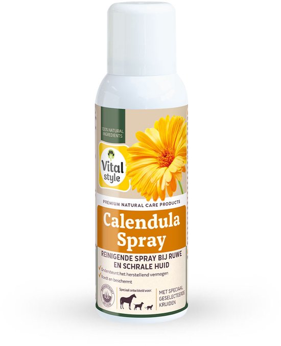 VITALstyle CalendulaSpray - voor Honden & Katten & Paarden - Verzorgt en Ondersteunt Natuurlijk Herstel van de Huid - met o.a. Calendula & Hamamelisblad - 100 ml