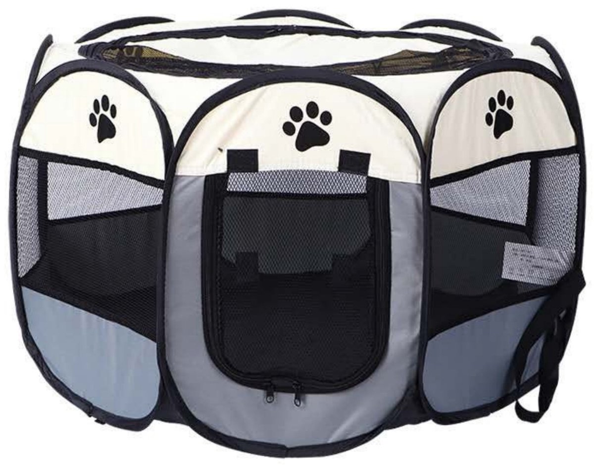 TOVBMUP Puppy Run - Opvouwbare hondenkooi voor thuis - Puppyhek - Kattenhek voor binnen - Hondenkooi voor buiten - Hondentent - Voor konijnen, katten, honden en kleine dieren - 73x73x43cm - Grijs