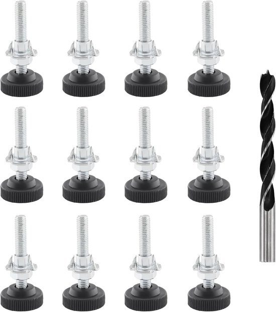 lalago 12 stuks meubelpoten, tafelpoten, verstelbaar, M8 x 50 mm, metalen tafelpoten, in hoogte verstelbaar, tafelpoten poten met regelschroef, verstelbare schroef voor meubelpoten