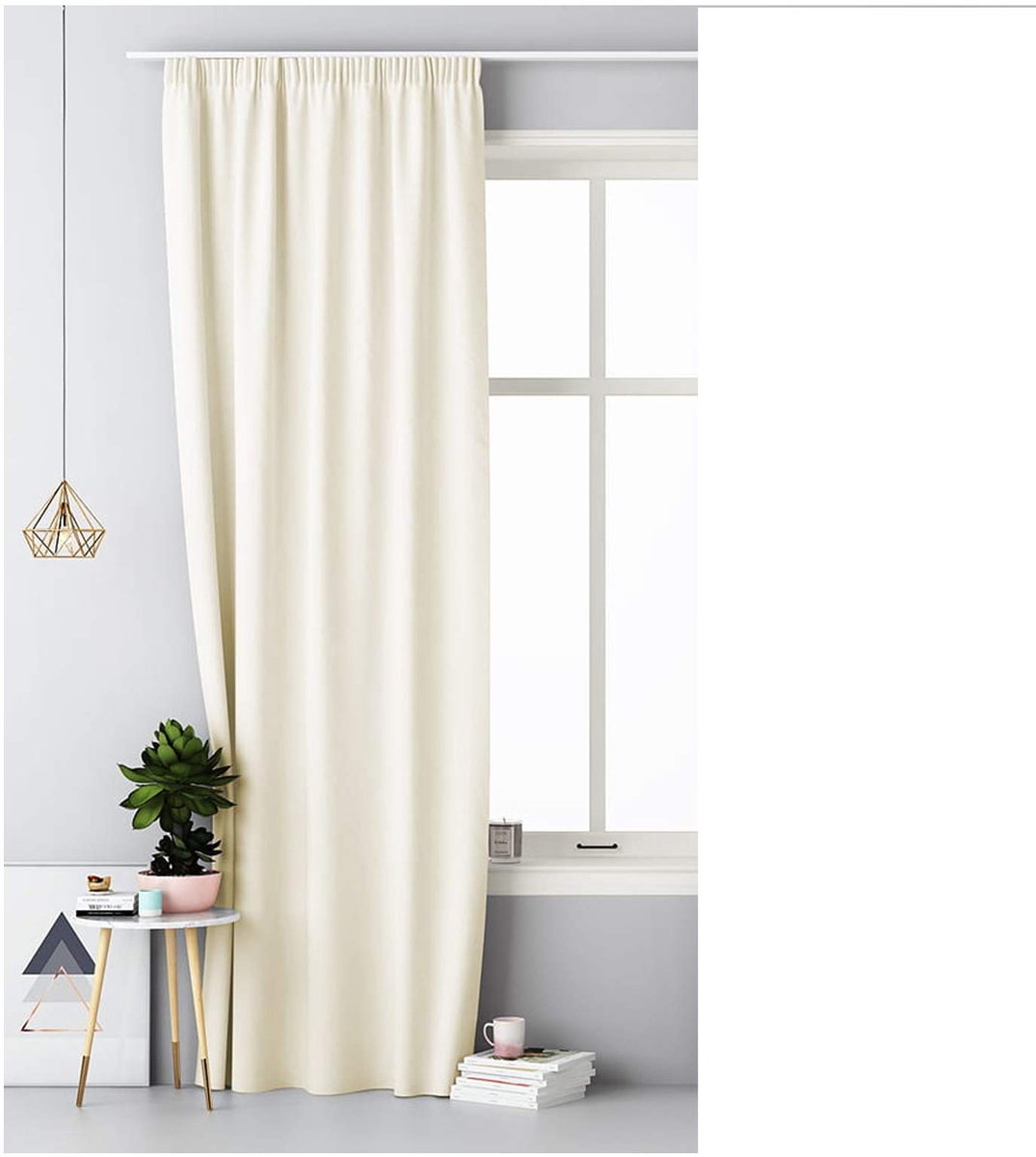 Ibenzoa Grote decoratieve gordijnen met plooiband, ondoorzichtig en wasbaar, 140 x 250 cm, diverse kleuren Creme