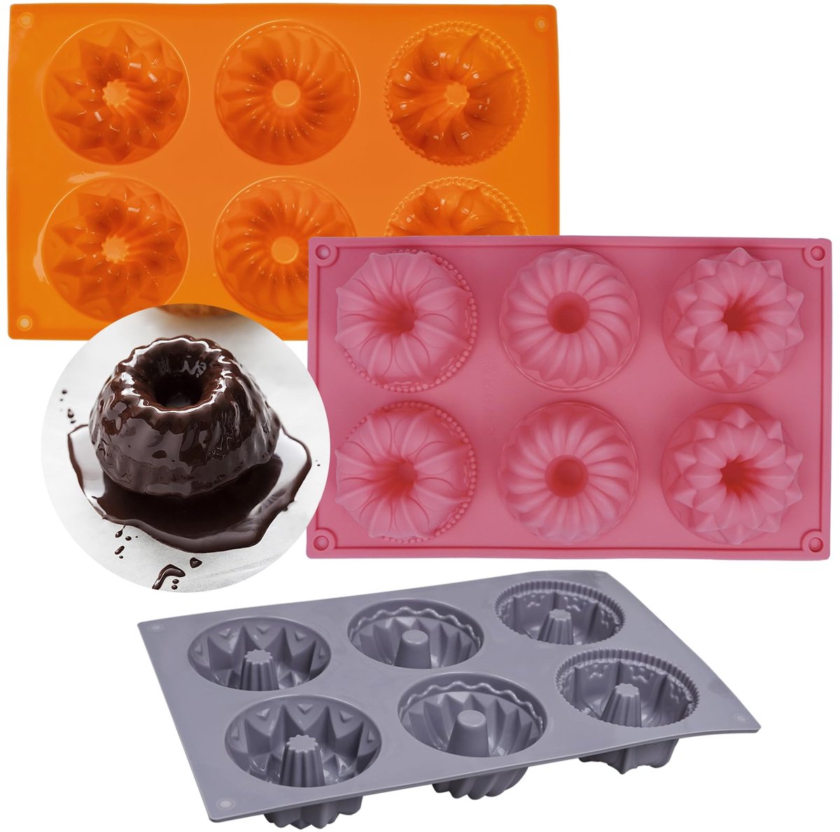 Ibenzoa® Herbruikbare siliconen mini-tulbandvormen in drie kleuren voor bakken en desserts
