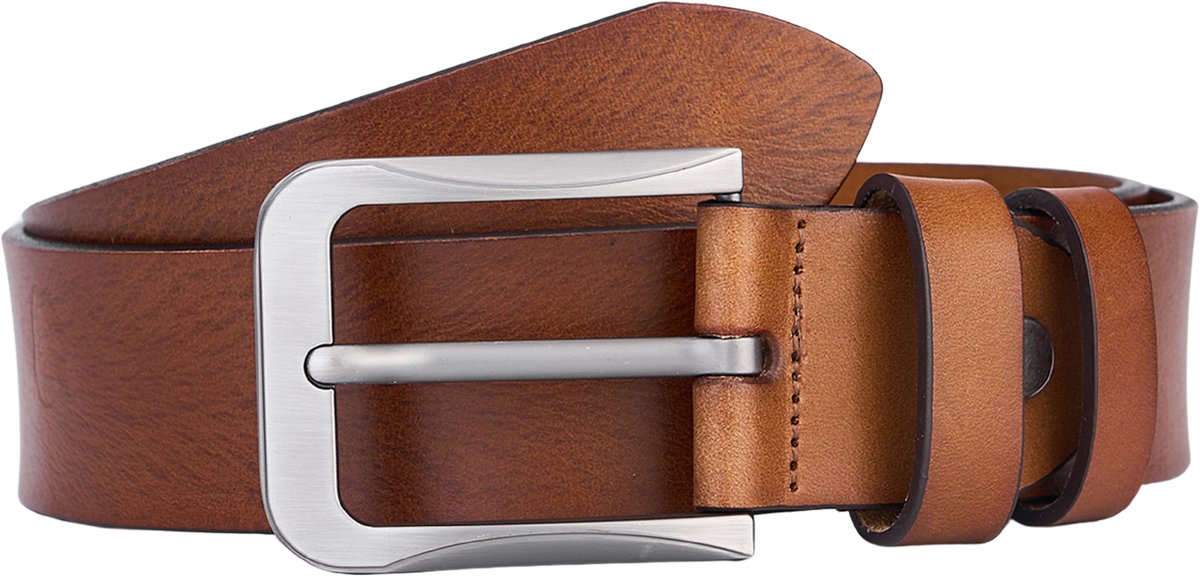 De Lederwaren Ambacht - Heren Riem - Rundleer - Cognac - Vintage Patroon - Maat 130