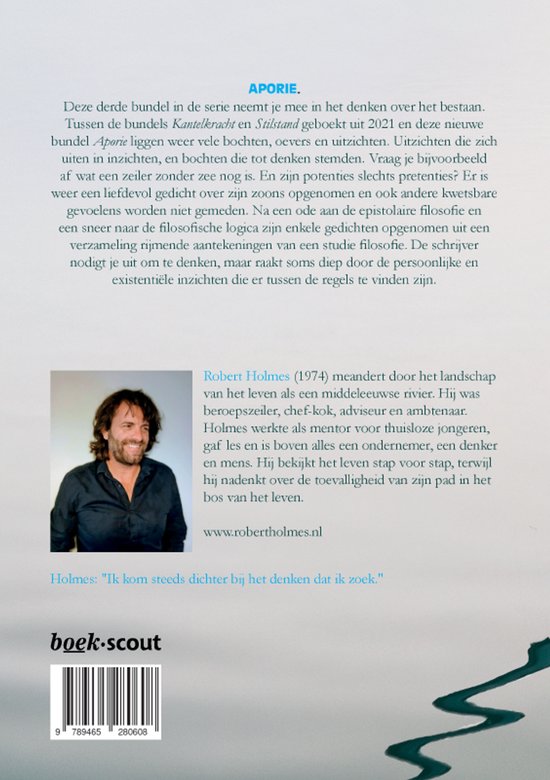 Portret van Robert Holmes, die op de achterkant van het boek staat. Robert Holmes (1974) beschrijft zijn reis door het leven.