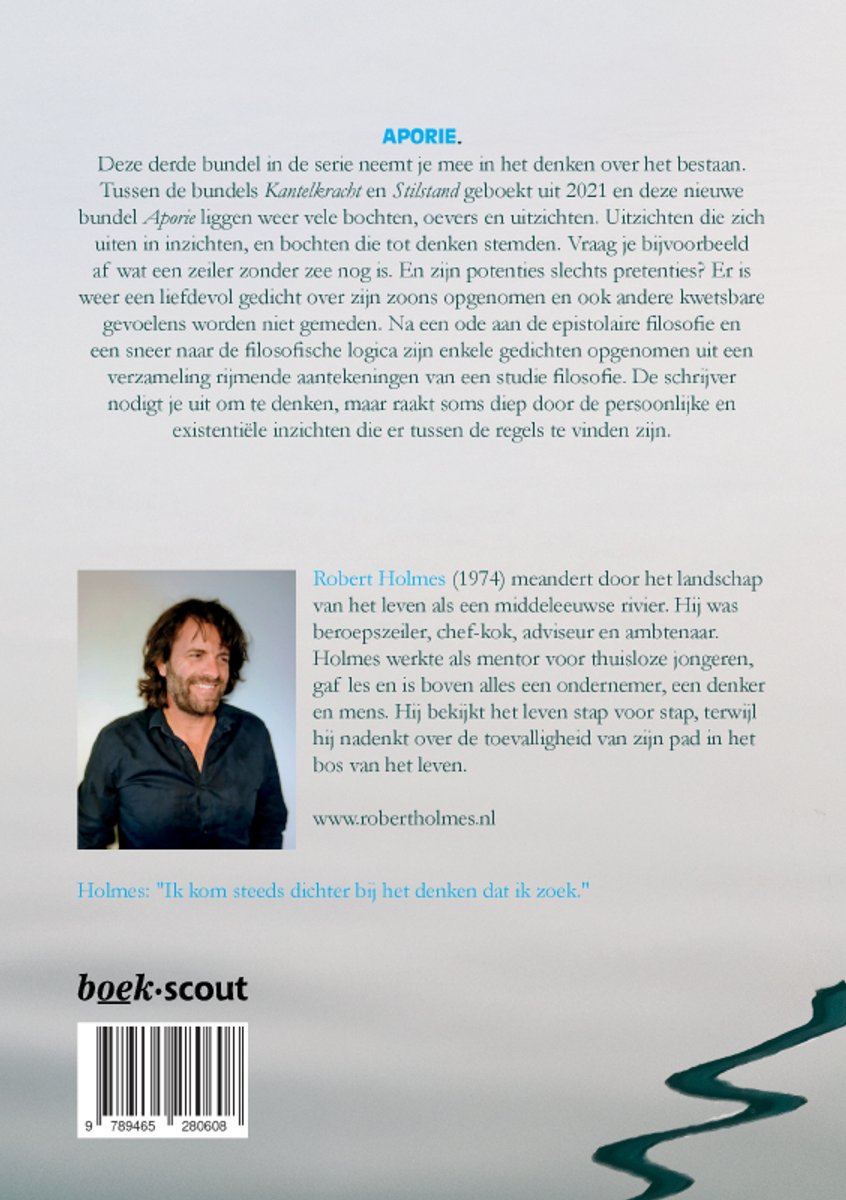 Portret van Robert Holmes, die op de achterkant van het boek staat. Robert Holmes (1974) beschrijft zijn reis door het leven.