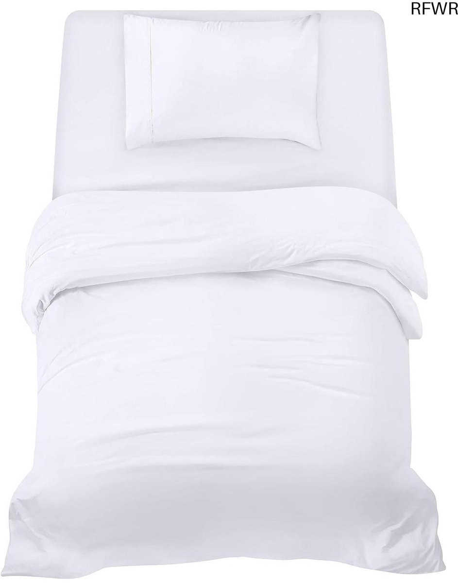 RFWR 3-delige Beddengoedset - Geborsteld Microvezel Polyester, Dekbedovertrek (135x200), Hoeslaken (90x190) en Kussensloop (50x75) - Wit