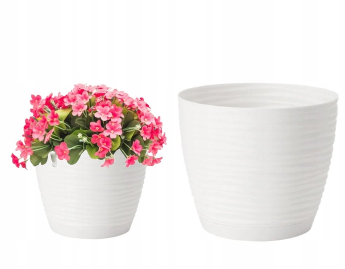 Form-Plastic - Bloempot met Schotel - 10,7x10cm - Wit - Kunststof