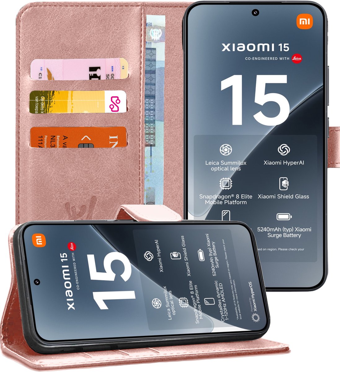 Hoesje geschikt voor Xiaomi 15 - Portemonnee Book Case Rosegoud