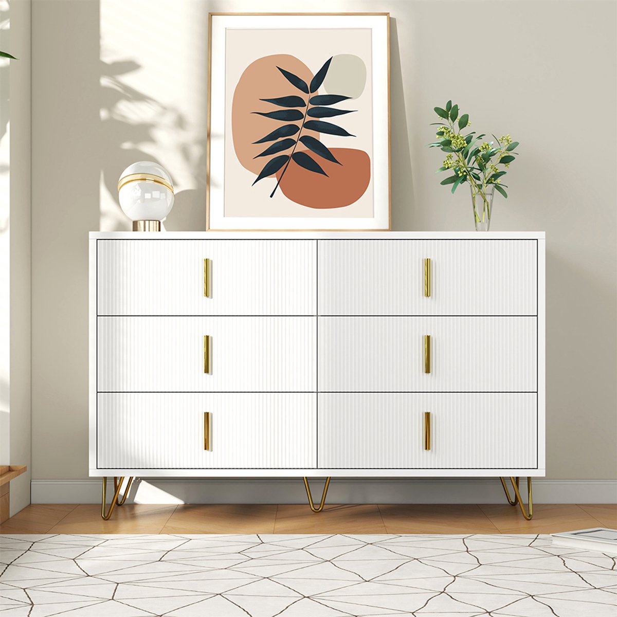 Pugsdrly Elegant dressoir met modern design, handig en veel opbergruimte, gouden handgrepen