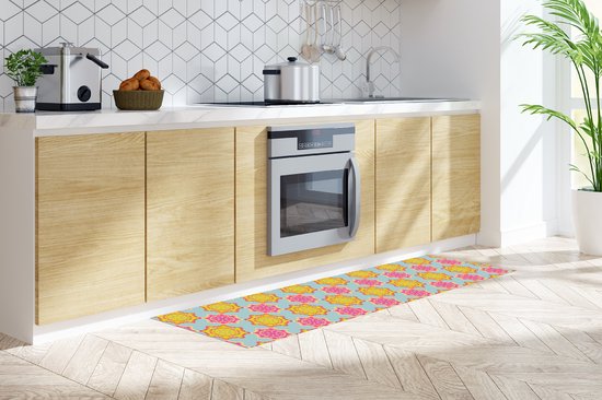 Keukenloper 240x60 cm - Keukenmat vinyl Flower Power - Design - Hippie - Keukenmatten loper - Keuken vloerkleed tapijt